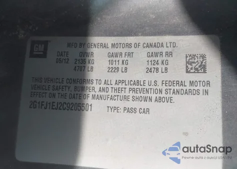 2012 Chevrolet Camaro 1Ss from USA, damaged, VIN 2G1FJ1EJ2C9205501